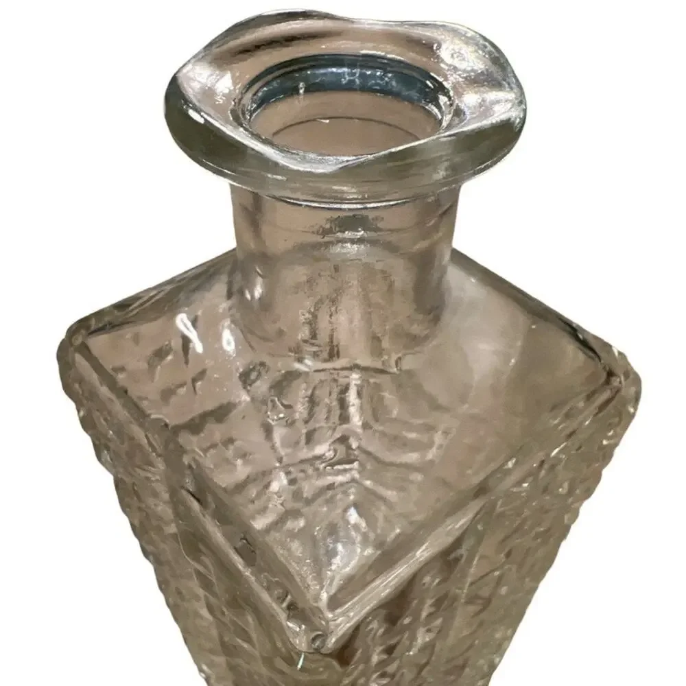 Vintage MCM Clear Square Glass Decanter Barware Cocktail Whiskey Bottle USA Made